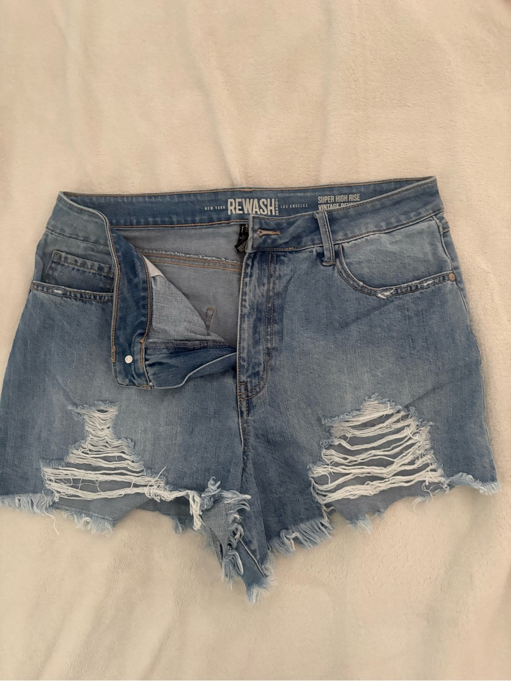 Rewash Light Blue Distressed High-Rise Denim Shorts